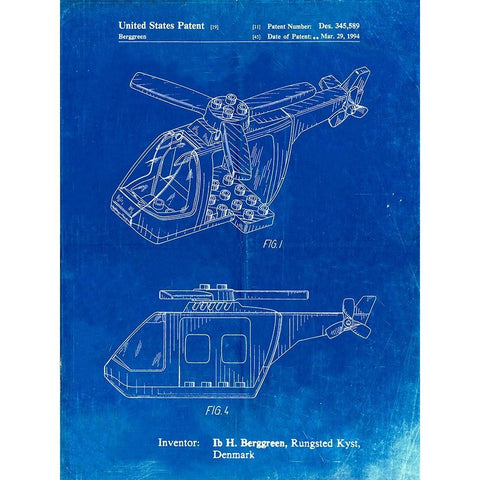 PP929-Faded Blueprint Lego Helicopter Building Kit Patent Poster Gold Ornate Wood Framed Art Print with Double Matting by Borders, Cole