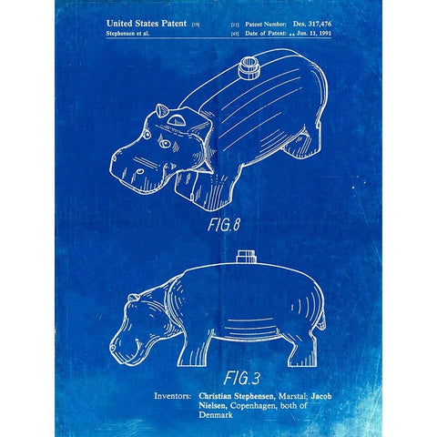 PP930-Faded Blueprint Lego Hippopotamus Patent Poster Gold Ornate Wood Framed Art Print with Double Matting by Borders, Cole