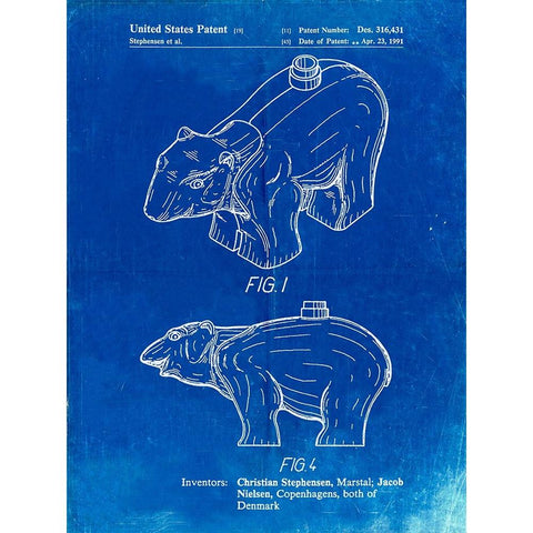 PP933-Faded Blueprint Lego Polar Bear Poster Black Modern Wood Framed Art Print by Borders, Cole