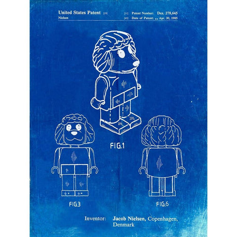 PP934-Faded Blueprint Lego Poodle Patent Poster Black Modern Wood Framed Art Print with Double Matting by Borders, Cole