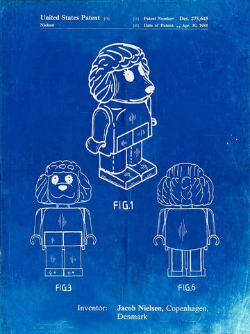 PP934-Faded Blueprint Lego Poodle Patent Poster White Modern Wood Framed Art Print with Double Matting by Borders, Cole