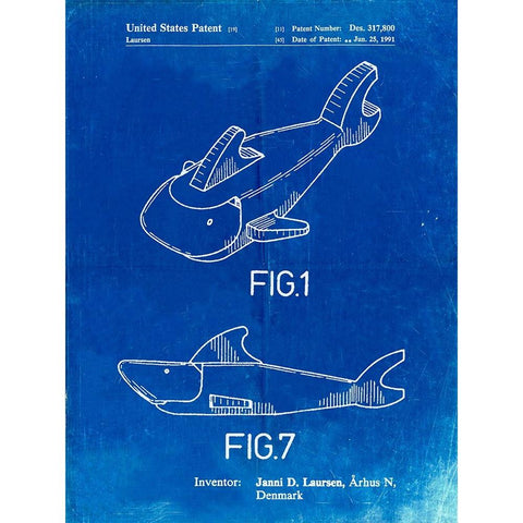 PP935-Faded Blueprint Lego Shark Patent Poster Black Modern Wood Framed Art Print by Borders, Cole
