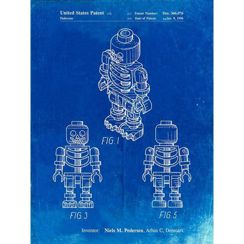 PP936-Faded Blueprint Lego Skeleton Patent Poster Gold Ornate Wood Framed Art Print with Double Matting by Borders, Cole