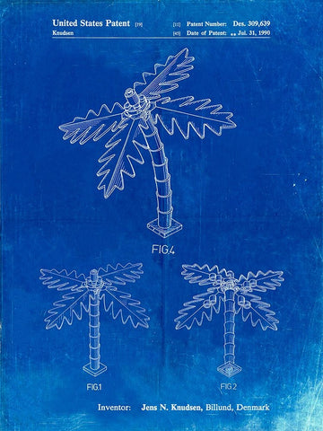 PP938-Faded Blueprint Lego Tree Patent Poster Black Ornate Wood Framed Art Print with Double Matting by Borders, Cole