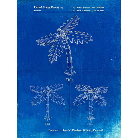 PP938-Faded Blueprint Lego Tree Patent Poster Black Modern Wood Framed Art Print by Borders, Cole