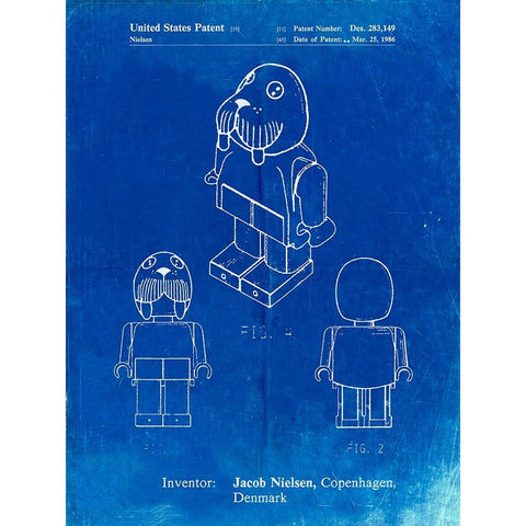 PP939-Faded Blueprint Lego Walrus Poster White Modern Wood Framed Art Print by Borders, Cole