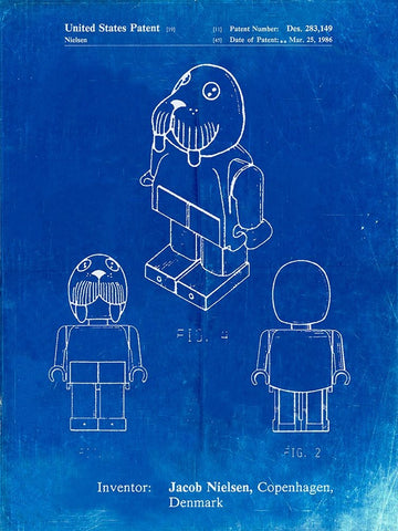 PP939-Faded Blueprint Lego Walrus Poster White Modern Wood Framed Art Print with Double Matting by Borders, Cole