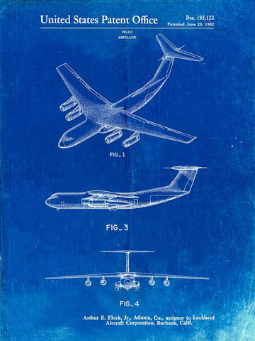 PP944-Faded Blueprint Lockheed C-130 Hercules Airplane Patent Poster White Modern Wood Framed Art Print with Double Matting by Borders, Cole