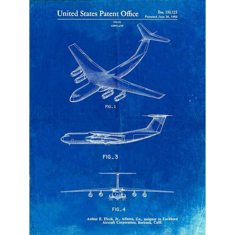 PP944-Faded Blueprint Lockheed C-130 Hercules Airplane Patent Poster White Modern Wood Framed Art Print by Borders, Cole