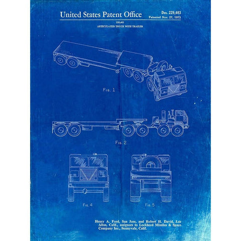 PP946-Faded Blueprint Lockheed Ford Truck and Trailer Patent Poster Black Modern Wood Framed Art Print with Double Matting by Borders, Cole