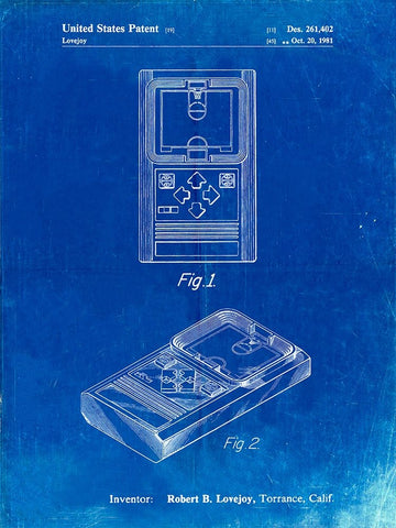 PP950-Faded Blueprint Mattel Electronic Basketball Game Patent Poster Black Ornate Wood Framed Art Print with Double Matting by Borders, Cole