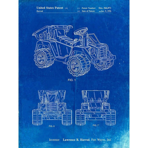 PP951-Faded Blueprint Mattel Kids Dump Truck Patent Poster Gold Ornate Wood Framed Art Print with Double Matting by Borders, Cole