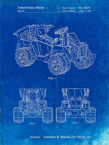 PP951-Faded Blueprint Mattel Kids Dump Truck Patent Poster White Modern Wood Framed Art Print with Double Matting by Borders, Cole