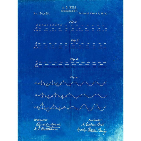 PP962-Faded Blueprint Morse Code Patent Poster White Modern Wood Framed Art Print by Borders, Cole