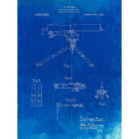 PP964-Faded Blueprint Mount for Machine Gun Patent Poster Black Modern Wood Framed Art Print with Double Matting by Borders, Cole