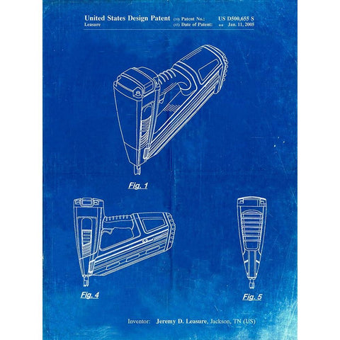 PP968-Faded Blueprint Nail Gun Poster Gold Ornate Wood Framed Art Print with Double Matting by Borders, Cole