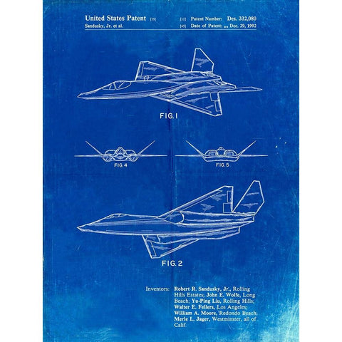 PP972-Faded Blueprint Northrop F-23 Fighter Stealth Plane Patent  White Modern Wood Framed Art Print by Borders, Cole