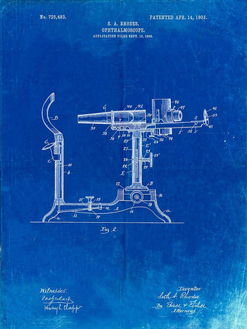 PP974-Faded Blueprint Ophthalmoscope Patent  White Modern Wood Framed Art Print with Double Matting by Borders, Cole