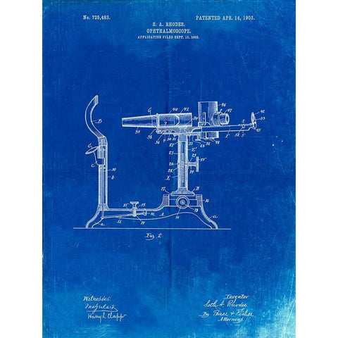 PP974-Faded Blueprint Ophthalmoscope Patent  Black Modern Wood Framed Art Print with Double Matting by Borders, Cole