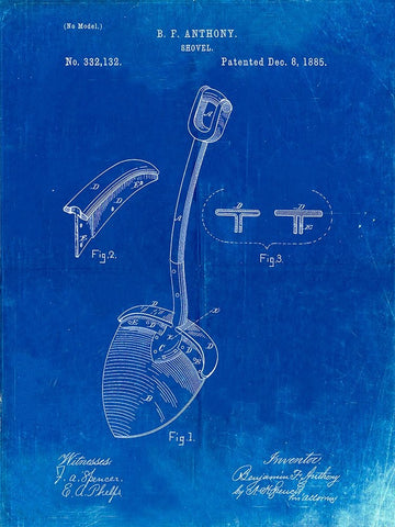 PP976-Faded Blueprint Original Shovel Patent 1885 Patent Poster Black Ornate Wood Framed Art Print with Double Matting by Borders, Cole