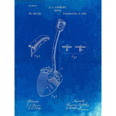 PP976-Faded Blueprint Original Shovel Patent 1885 Patent Poster Black Modern Wood Framed Art Print by Borders, Cole