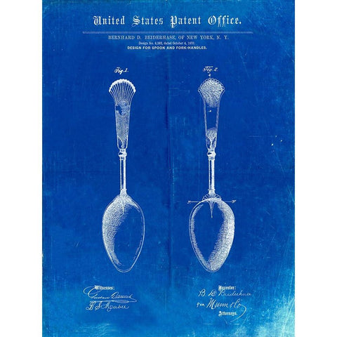 PP977-Faded Blueprint Osiris Sterling Flatware Spoon Patent Poster Black Modern Wood Framed Art Print with Double Matting by Borders, Cole