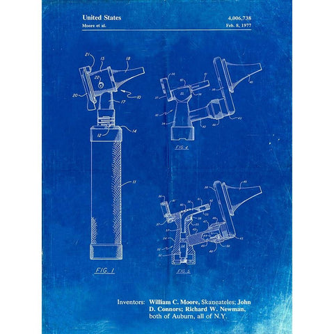 PP978-Faded Blueprint Otoscope Patent Print Black Modern Wood Framed Art Print with Double Matting by Borders, Cole