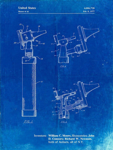 PP978-Faded Blueprint Otoscope Patent Print White Modern Wood Framed Art Print with Double Matting by Borders, Cole