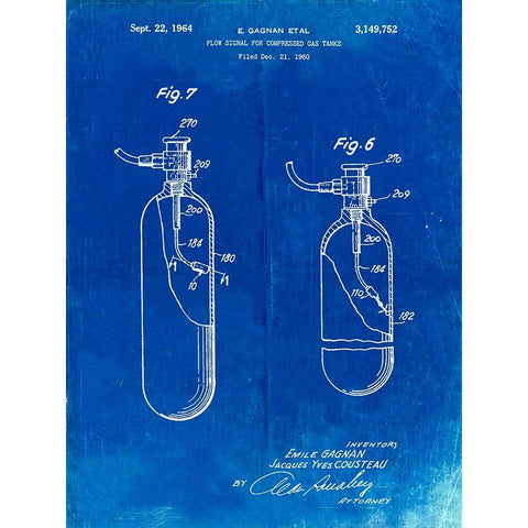 PP981-Faded Blueprint Oxygen Tank Poster White Modern Wood Framed Art Print by Borders, Cole