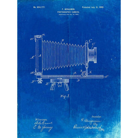 PP985-Faded Blueprint Photographic Camera Patent Poster Black Modern Wood Framed Art Print with Double Matting by Borders, Cole