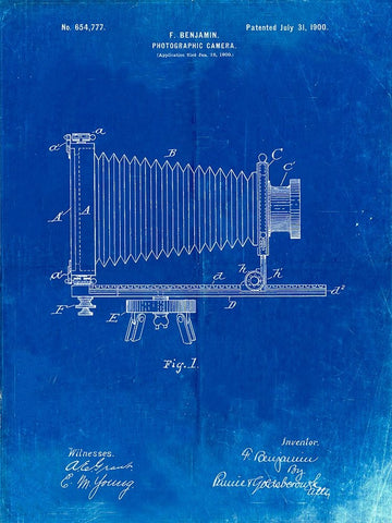 PP985-Faded Blueprint Photographic Camera Patent Poster Black Ornate Wood Framed Art Print with Double Matting by Borders, Cole