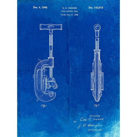 PP986-Faded Blueprint Pipe Cutting Tool Patent Poster Black Modern Wood Framed Art Print by Borders, Cole