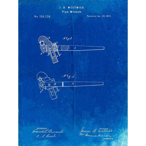 PP987-Faded Blueprint Pipe Wrench Patent Wall Art Poster Gold Ornate Wood Framed Art Print with Double Matting by Borders, Cole