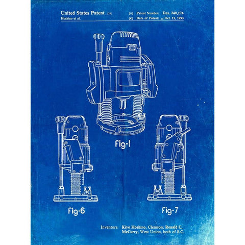 PP991-Faded Blueprint Plunge Router Patent Poster White Modern Wood Framed Art Print by Borders, Cole