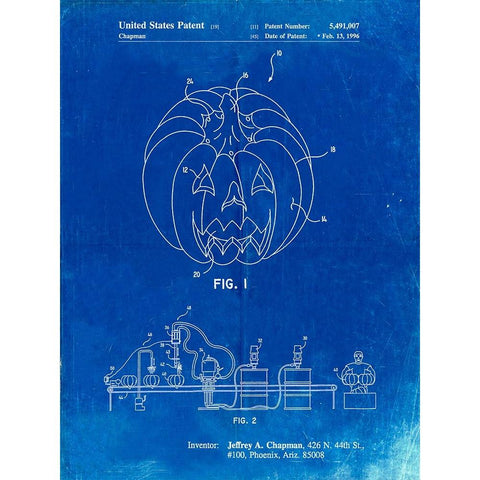 PP1003-Faded Blueprint Pumpkin Patent Poster White Modern Wood Framed Art Print by Borders, Cole