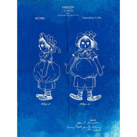 PP1005-Faded Blueprint Rag Doll Poster Black Modern Wood Framed Art Print with Double Matting by Borders, Cole