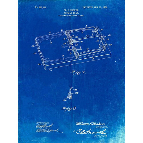 PP1007-Faded Blueprint Rat Trap Patent Print White Modern Wood Framed Art Print by Borders, Cole