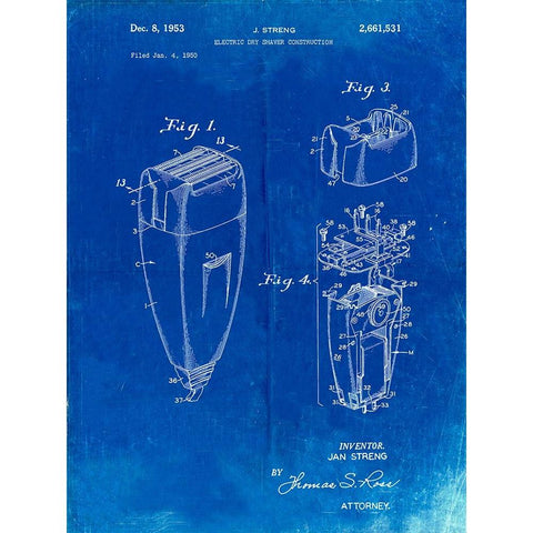 PP1011-Faded Blueprint Remington Electric Shaver Patent Poster Gold Ornate Wood Framed Art Print with Double Matting by Borders, Cole