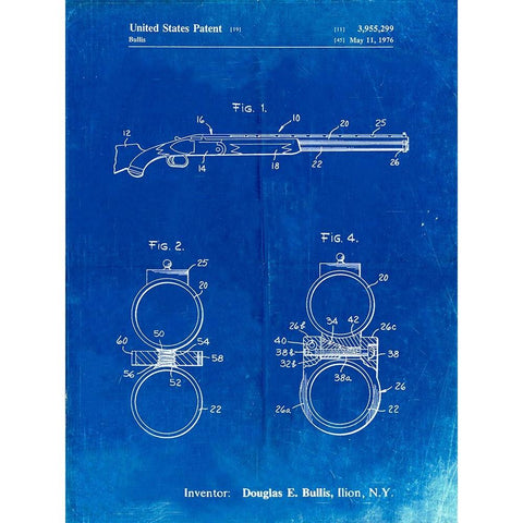 PP1012-Faded Blueprint Remington Shotgun Patent Print Gold Ornate Wood Framed Art Print with Double Matting by Borders, Cole