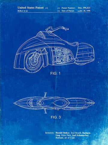 PP1015-Faded Blueprint Robin Motorcycle Patent Poster White Modern Wood Framed Art Print with Double Matting by Borders, Cole