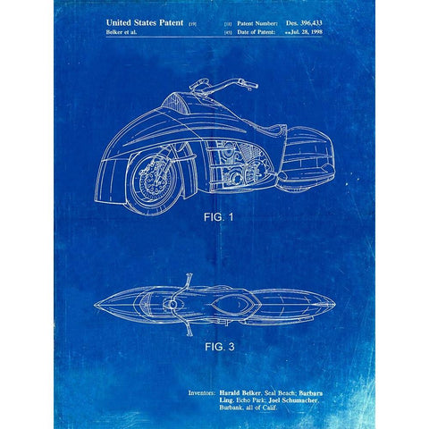 PP1015-Faded Blueprint Robin Motorcycle Patent Poster Black Modern Wood Framed Art Print with Double Matting by Borders, Cole