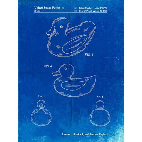 PP1021-Faded Blueprint Rubber Ducky Patent Poster Black Modern Wood Framed Art Print with Double Matting by Borders, Cole