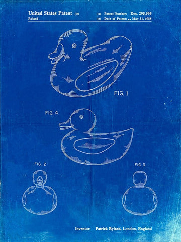 PP1021-Faded Blueprint Rubber Ducky Patent Poster White Modern Wood Framed Art Print with Double Matting by Borders, Cole