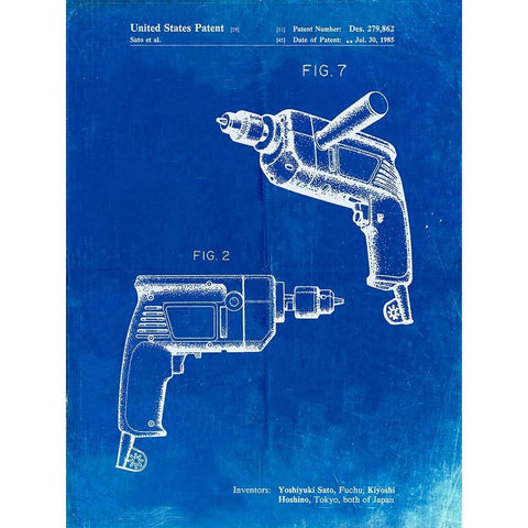 PP1024-Faded Blueprint Ryobi Electric Drill Patent Poster Black Modern Wood Framed Art Print with Double Matting by Borders, Cole