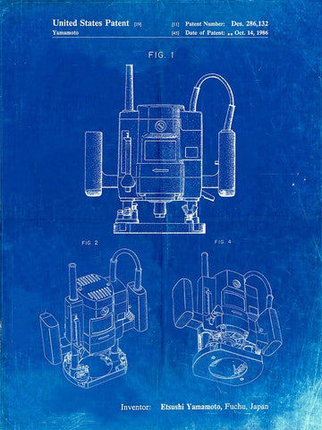 PP1025-Faded Blueprint Ryobi Portable Router Patent Poster White Modern Wood Framed Art Print with Double Matting by Borders, Cole