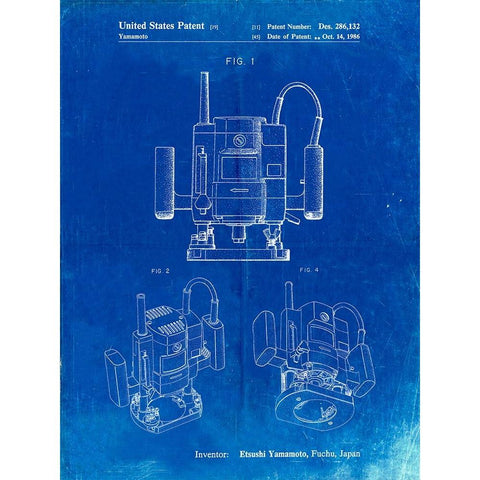 PP1025-Faded Blueprint Ryobi Portable Router Patent Poster Black Modern Wood Framed Art Print by Borders, Cole