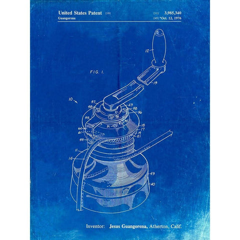 PP1027-Faded Blueprint Sailboat Winch Patent Poster Gold Ornate Wood Framed Art Print with Double Matting by Borders, Cole