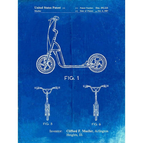 PP1030-Faded Blueprint Scooter Patent Art, 80s Toys, 80s Decor, PP1030 Black Modern Wood Framed Art Print with Double Matting by Borders, Cole