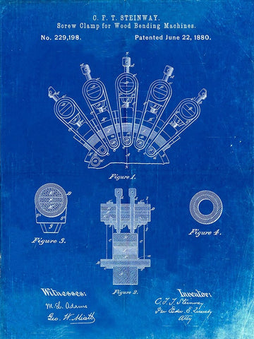 PP1031-Faded Blueprint Screw Clamp 1880  Patent Poster White Modern Wood Framed Art Print with Double Matting by Borders, Cole
