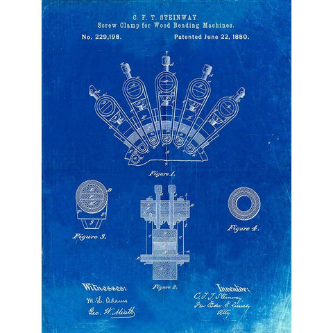 PP1031-Faded Blueprint Screw Clamp 1880  Patent Poster Gold Ornate Wood Framed Art Print with Double Matting by Borders, Cole